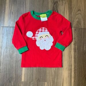 Classic Whimsy Baby Girl Santa Applique Embroidered Red Long Sleeve Shirt 18M